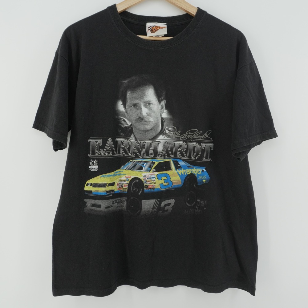 NASCAR T Shirt Men L Black Dale Earnhardt Sr Jr Wrangler 3 Racing Graphic Tee